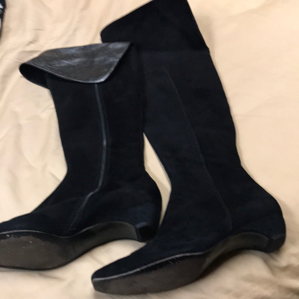 Pura Lopez over the knee suede boots in black